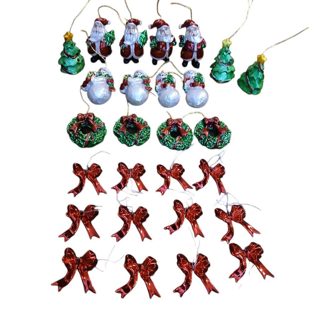 Vtg Miniature Resin Christmas Tree Santa Snowman Bows Wreaths Ornaments .75-1.25